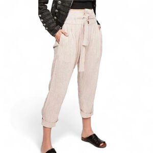 Free People Rumors Yarn Dye Pants | High Waisted Striped Cotton Tie Belt Trouser